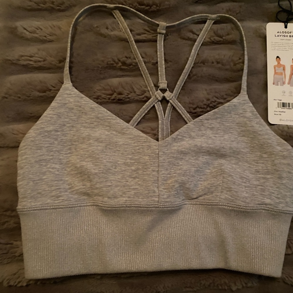 ALO Yoga Lavish Bra Light Heather Gray Strappy Lavish Bralette XS